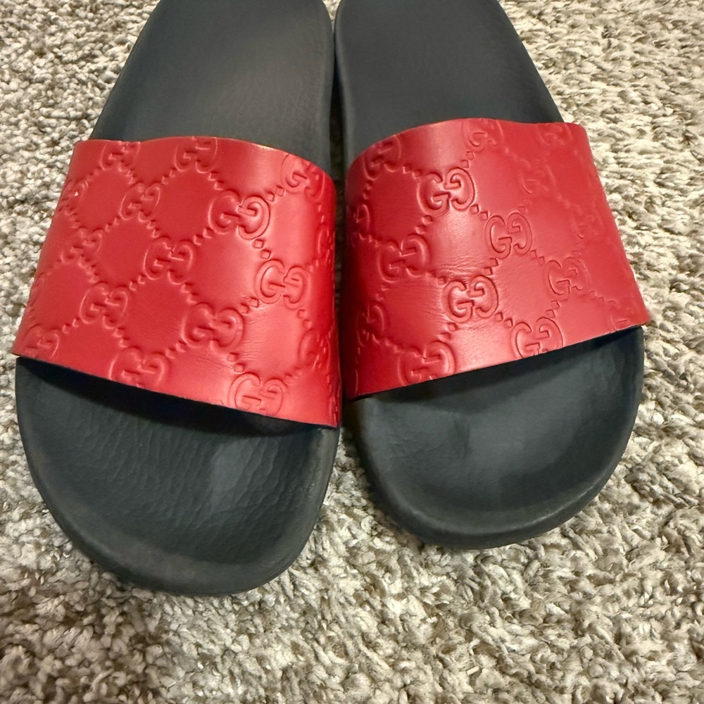 Gucci Embossed Red Slides